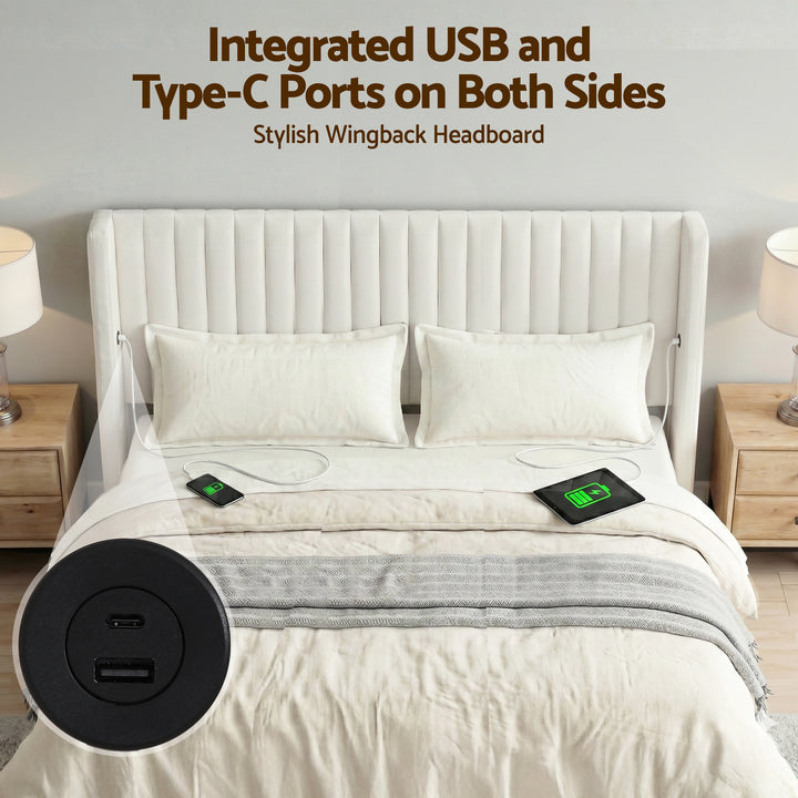 Celeste King Bed Frame – Gas Lift Storage &amp; USB &amp; Type-C Charging