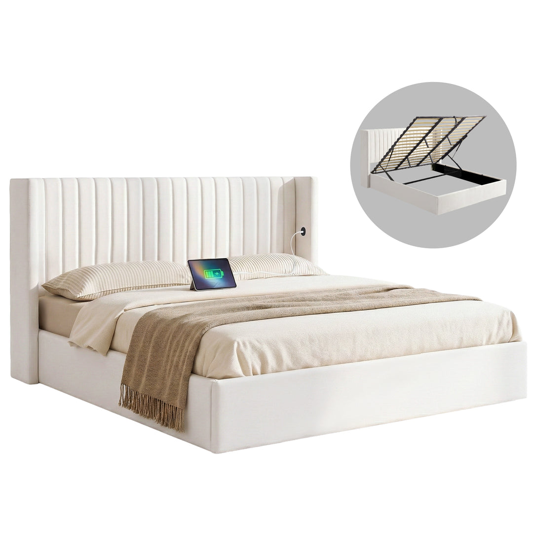 Celeste King Bed Frame – Gas Lift Storage &amp; USB &amp; Type-C Charging