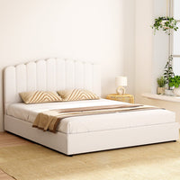 Fion Beige Boucle King Bed Frame | Gas Lift Storage | Greenora Living Australia