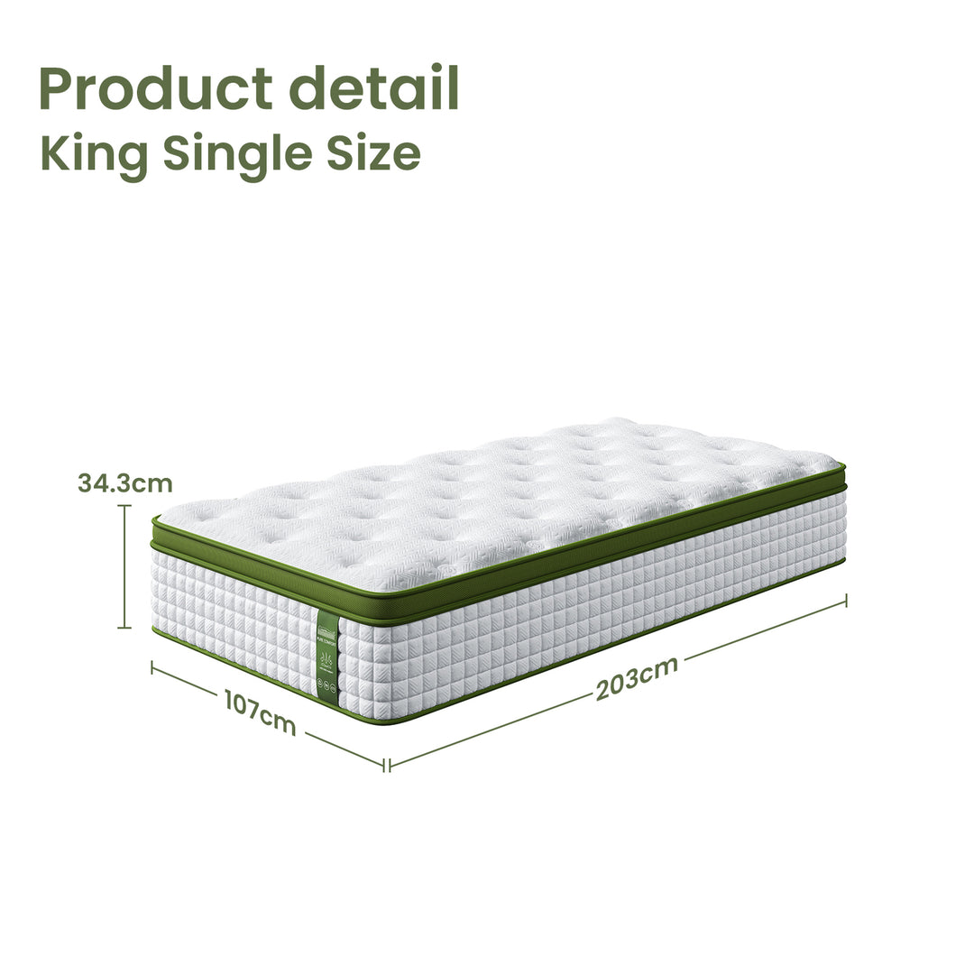 King Single Bed Frame &amp; Mattress Bundle – White Boucle Headboard &amp; Pocket Coil Hybrid Mattress - Greenora Living