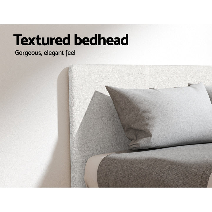King Single Bed Frame &amp; Mattress Bundle – White Boucle Headboard &amp; Pocket Coil Hybrid Mattress - Greenora Living