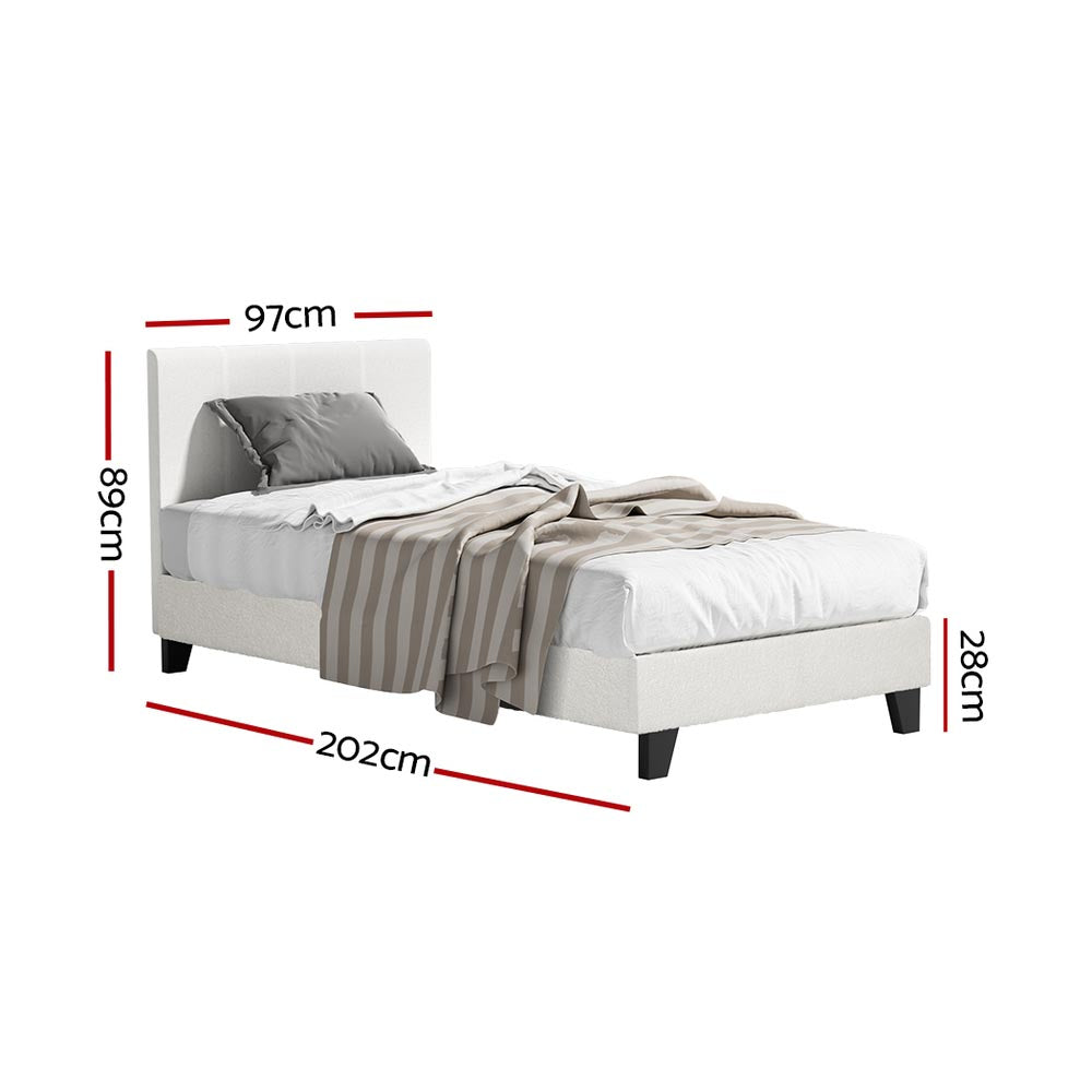 Neo White Boucle Single Bed Frame &amp; Mattress Bundle – Pocket Coil Hybrid | Medium Firm | 150kg - Greenora Living