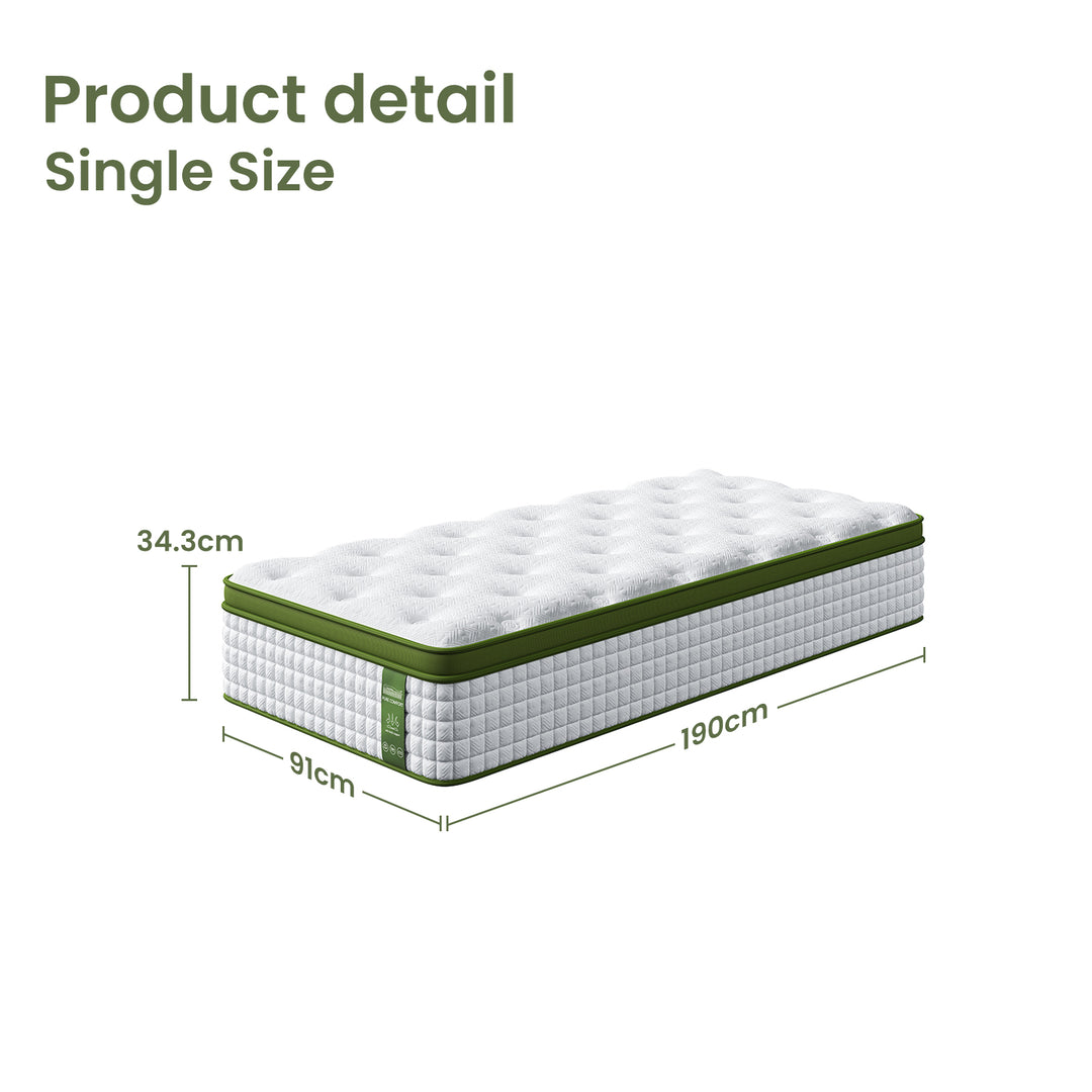 Neo White Boucle Single Bed Frame &amp; Mattress Bundle – Pocket Coil Hybrid | Medium Firm | 150kg - Greenora Living