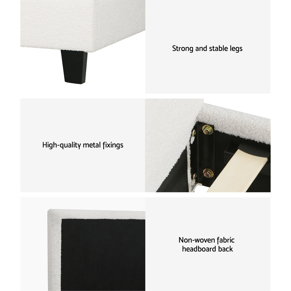 Neo White Boucle Single Bed Frame &amp; Mattress Bundle – Pocket Coil Hybrid | Medium Firm | 150kg - Greenora Living