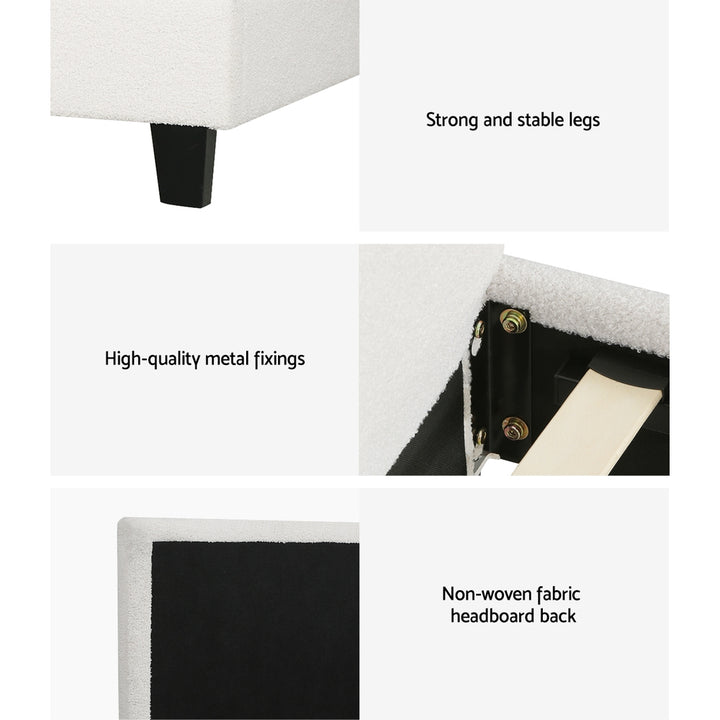 Neo White Boucle Single Bed Frame &amp; Mattress Bundle – Pocket Coil Hybrid | Medium Firm | 150kg - Greenora Living