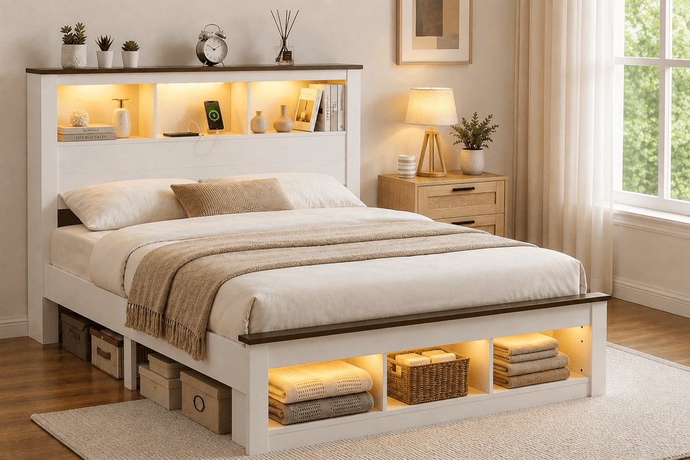 Lymes Smart Queen Bedroom Package – Bed, Mattress & FREE Bedside Table – product view 2