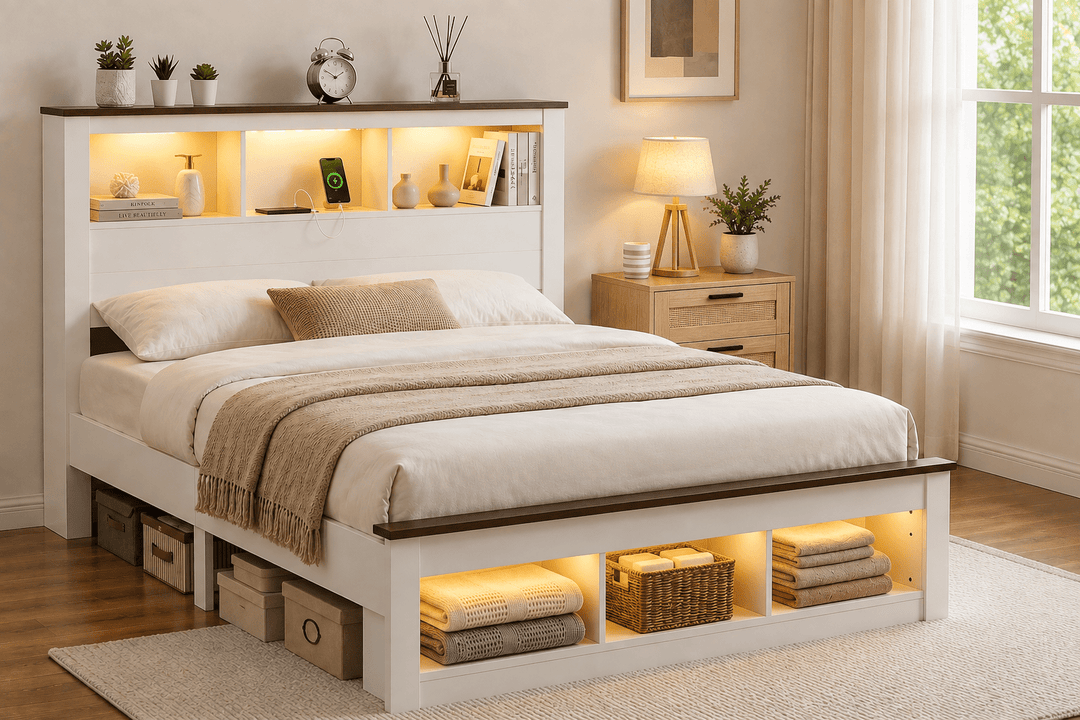 Lymes Smart Queen Bedroom Package – Bed, Mattress &amp; FREE Bedside Table – product view 2