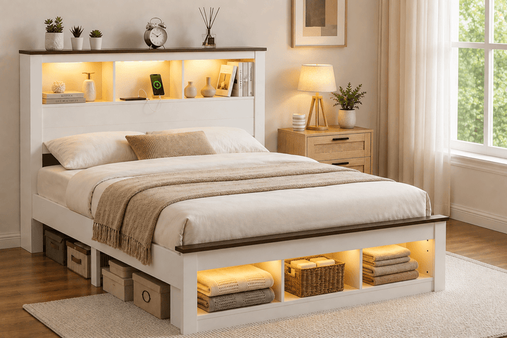 Lymes Smart Queen Bedroom Package – Bed, Mattress &amp; FREE Bedside Table – product view 2