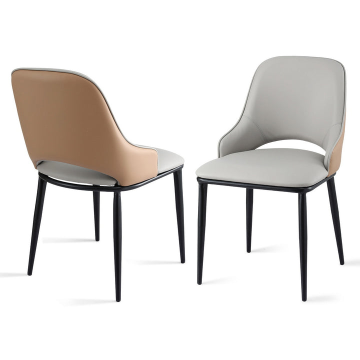 Dusk Duo Set of 2 Hollow Back Dining Chairs – Two-Tone PU Leather | Ergonomic Curved Backrest | 150kg | Grey &amp; Brown - Greenora Living