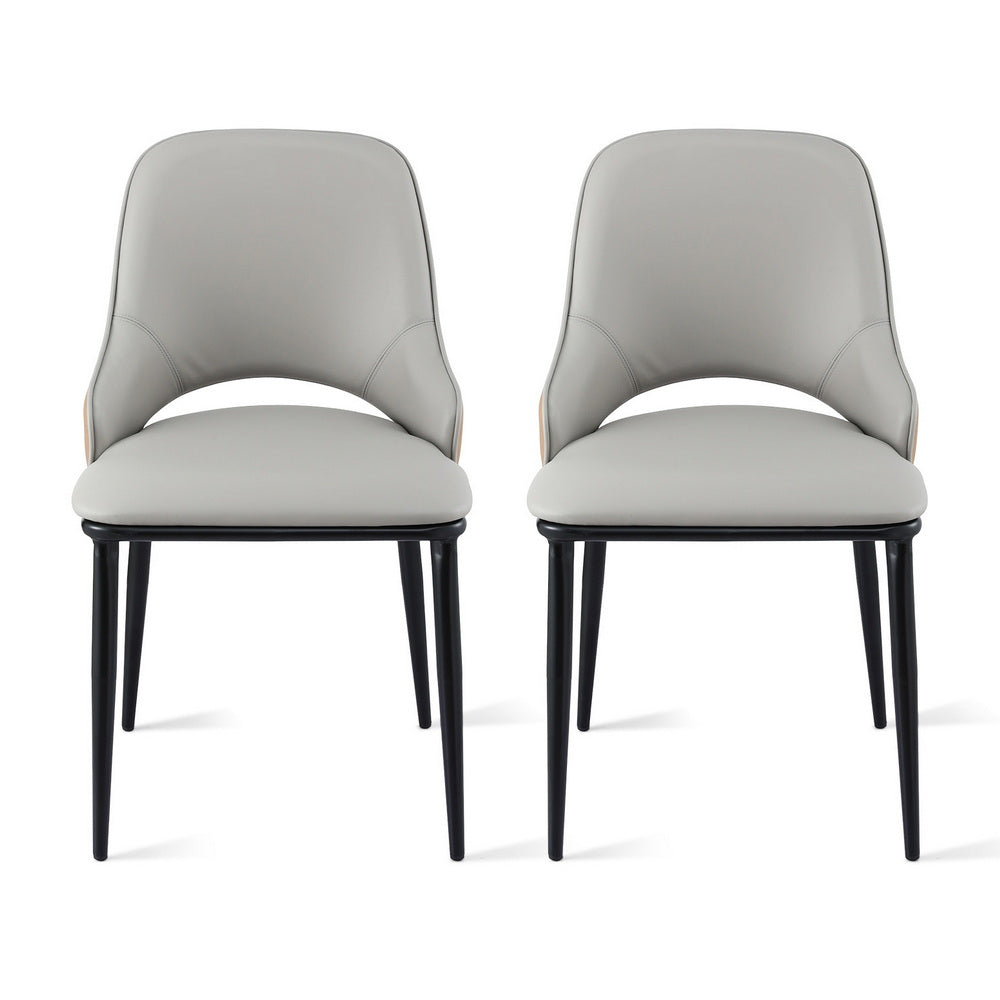 Dusk Duo Set of 2 Hollow Back Dining Chairs – Two-Tone PU Leather | Ergonomic Curved Backrest | 150kg | Grey & Brown - Greenora Living