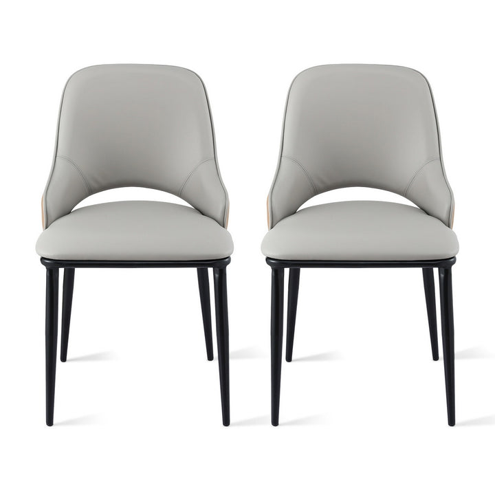 Dusk Duo Set of 2 Hollow Back Dining Chairs – Two-Tone PU Leather | Ergonomic Curved Backrest | 150kg | Grey &amp; Brown - Greenora Living