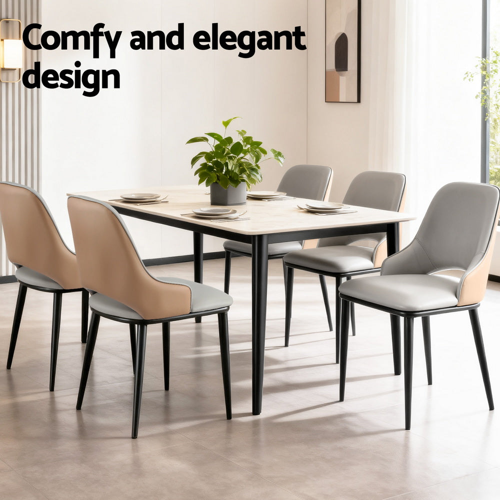 Dusk Duo Set of 2 Hollow Back Dining Chairs – Two-Tone PU Leather | Ergonomic Curved Backrest | 150kg | Grey &amp; Brown - Greenora Living