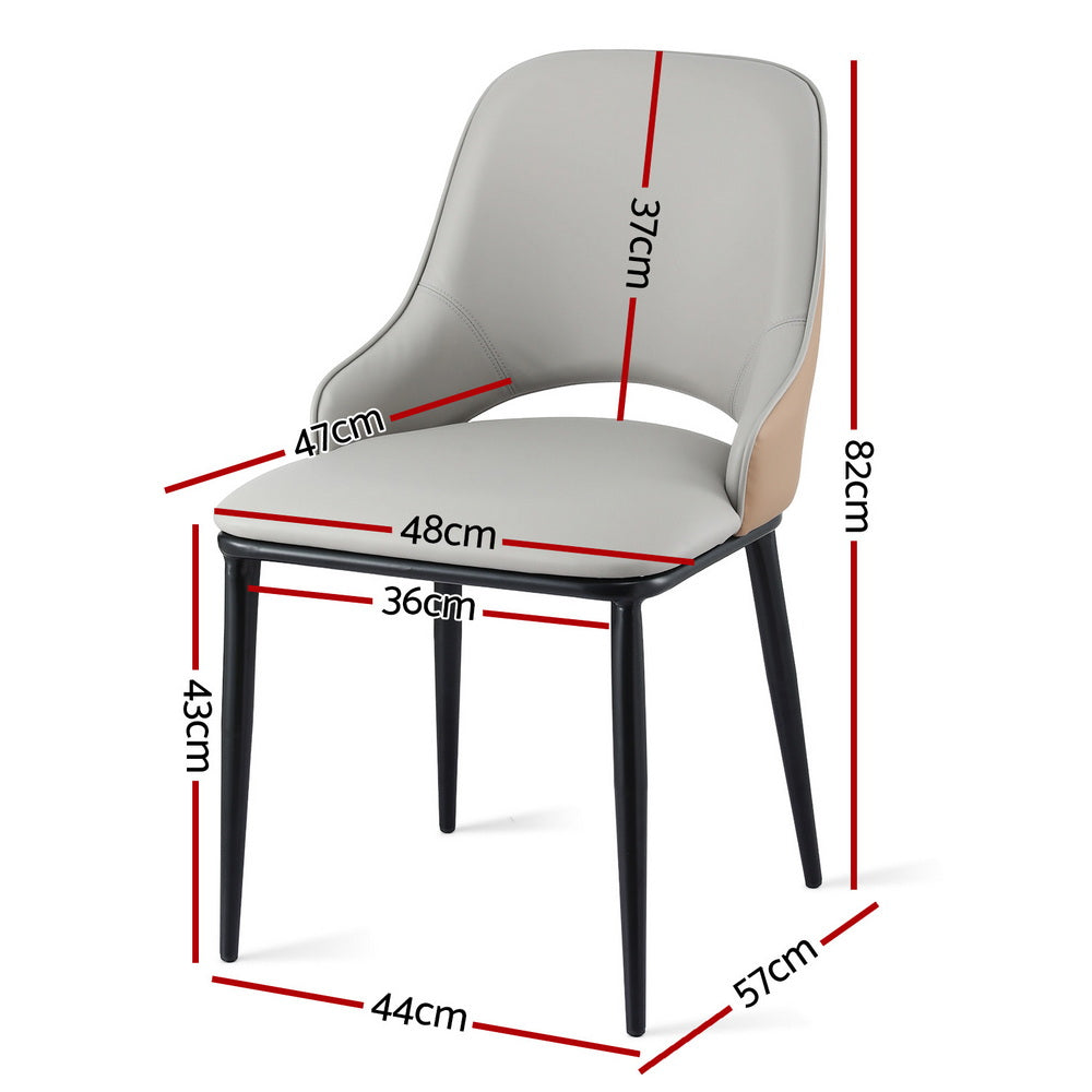 Dusk Quartet Set of 4 Hollow Back Dining Chairs – Two-Tone PU Leather | Ergonomic Curved Backrest | 150kg | Grey &amp; Brown - Greenora Living