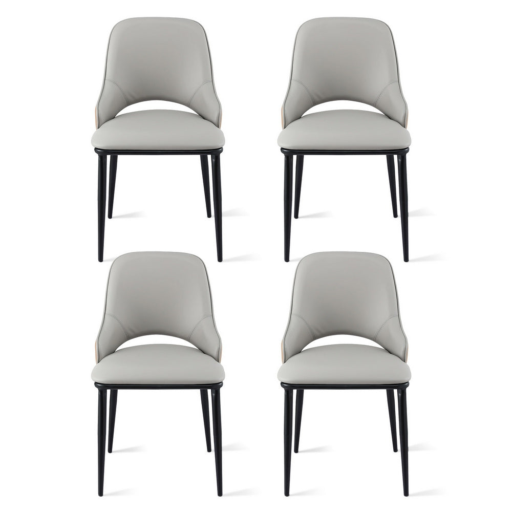 Dusk Quartet Set of 4 Hollow Back Dining Chairs – Two-Tone PU Leather | Ergonomic Curved Backrest | 150kg | Grey &amp; Brown - Greenora Living