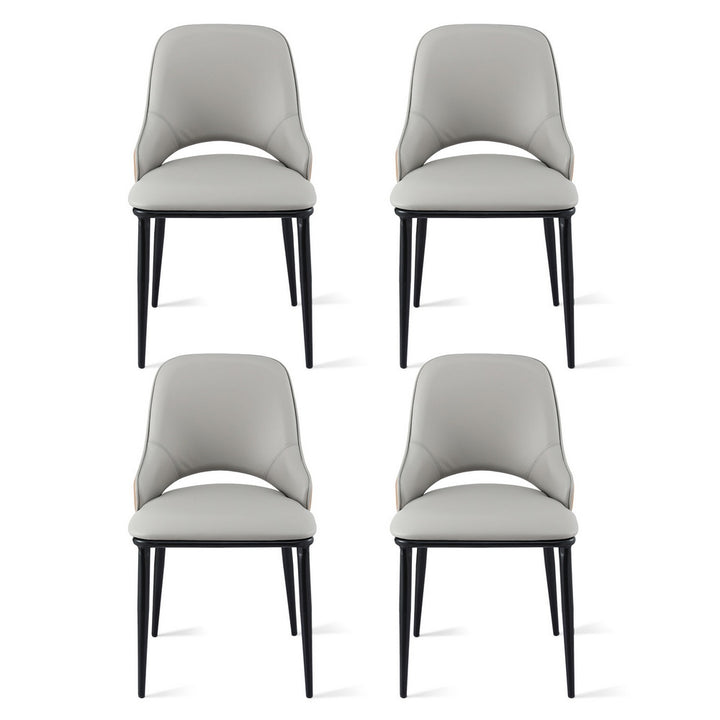 Dusk Quartet Set of 4 Hollow Back Dining Chairs – Two-Tone PU Leather | Ergonomic Curved Backrest | 150kg | Grey &amp; Brown - Greenora Living
