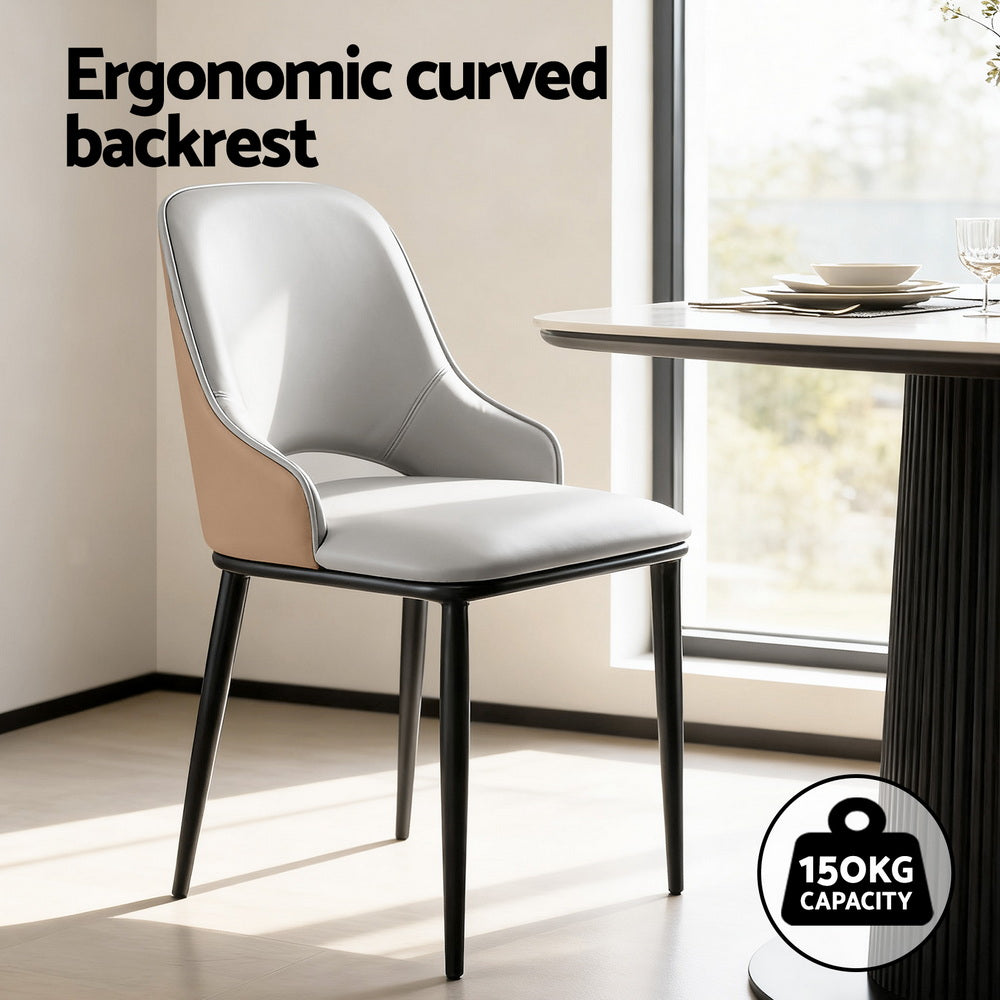 Dusk Quartet Set of 4 Hollow Back Dining Chairs – Two-Tone PU Leather | Ergonomic Curved Backrest | 150kg | Grey &amp; Brown - Greenora Living
