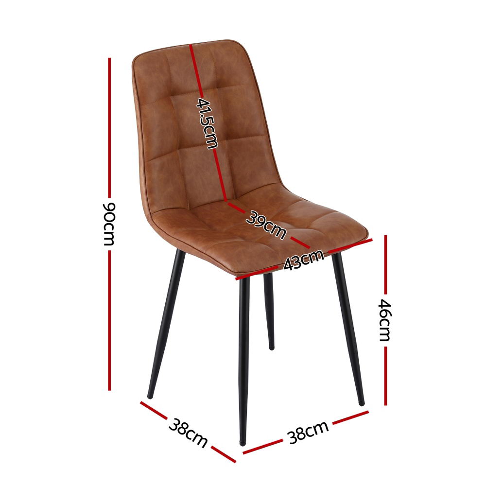 Havana Brown Set of 4 Retro Dining Chairs – Grid-Quilted PU Leather | Ergonomic Curved Backrest | 150kg - Greenora Living