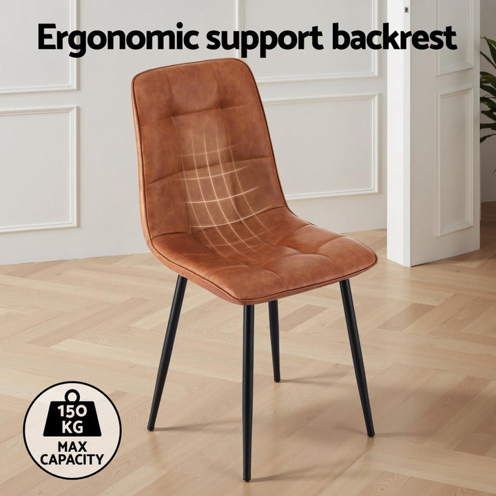 Havana Brown Set of 4 Retro Dining Chairs – Grid-Quilted PU Leather | Ergonomic Curved Backrest | 150kg - Greenora Living