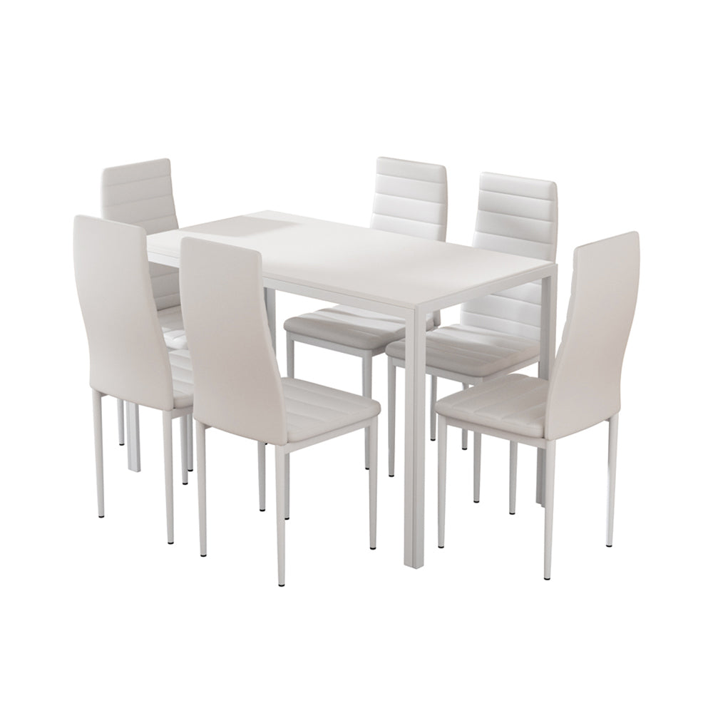 Blanc 7-Piece Dining Set – White MDF Table &amp; 6 PVC Padded Chairs - Greenora Living