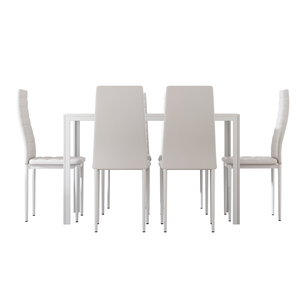 Blanc 7-Piece Dining Set – White MDF Table &amp; 6 PVC Padded Chairs - Greenora Living
