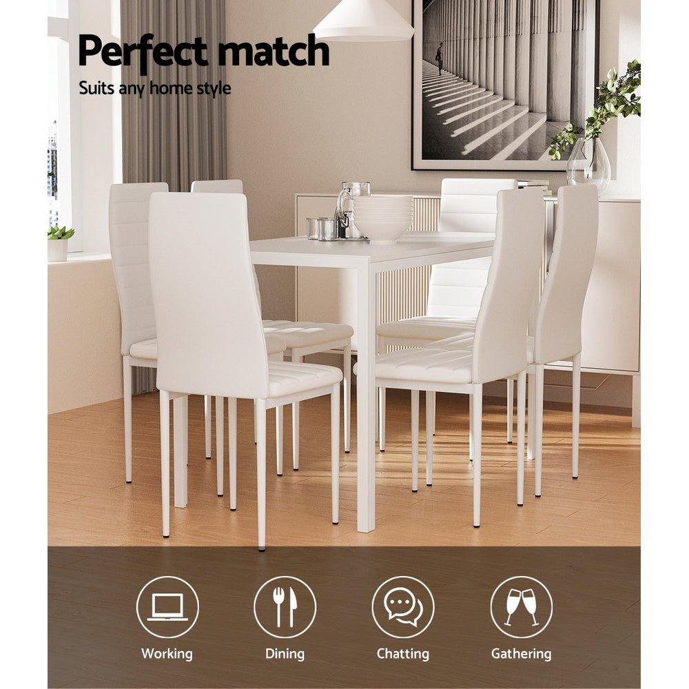 White 7-Piece Dining Set | MDF Table & PVC Chairs | Blanc | Greenora Living Australia