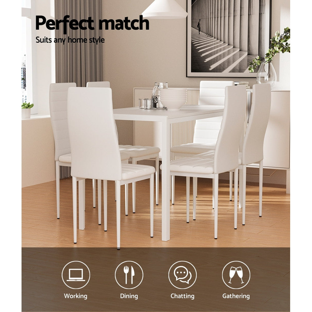 Blanc 7-Piece Dining Set – White MDF Table &amp; 6 PVC Padded Chairs - Greenora Living
