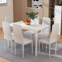 White 7-Piece Dining Set | MDF Table & PVC Chairs | Blanc | Greenora Living Australia
