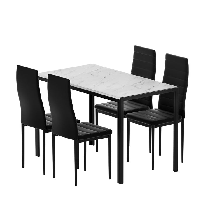 Black &amp; White Marble-Effect Dining Table and 4 Chairs Set – 120cm - Greenora Living