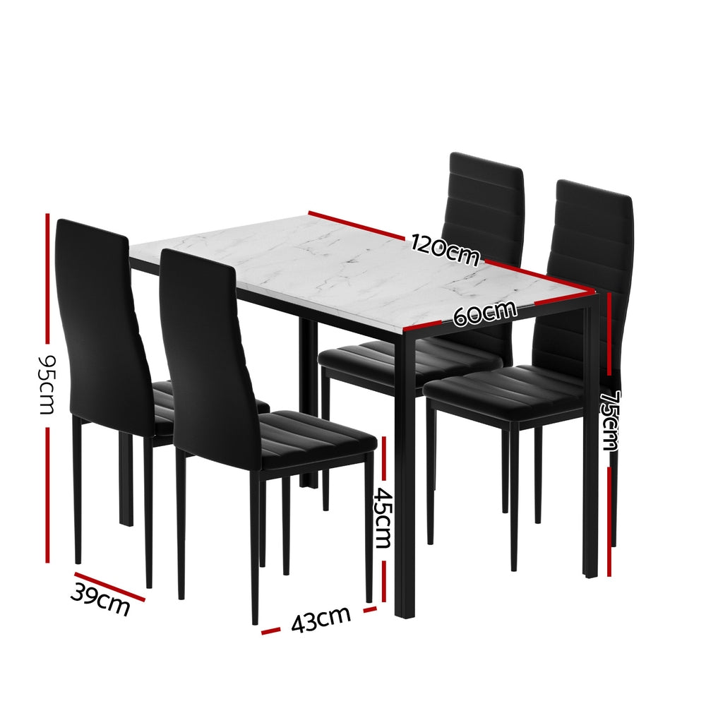 Black & White Marble-Effect Dining Table and 4 Chairs Set – 120cm - Greenora Living