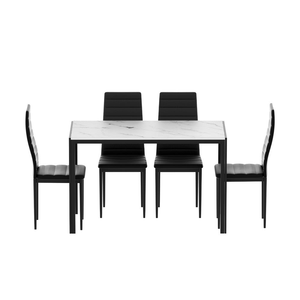 Black &amp; White Marble-Effect Dining Table and 4 Chairs Set – 120cm - Greenora Living