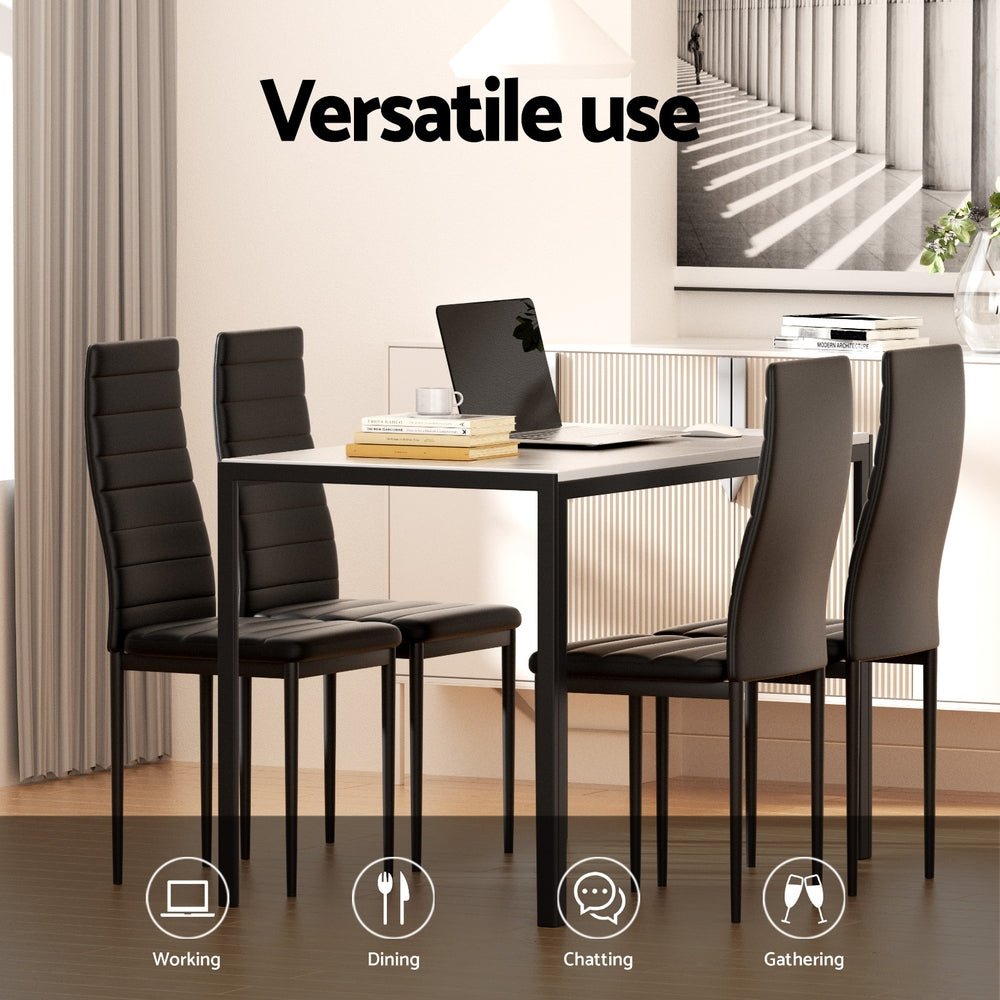 Marble-Effect Dining Table & 4 Chairs Set | 120cm, Black & White | Greenora Living Australia