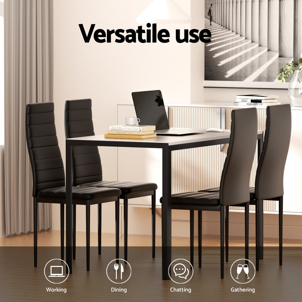 Black &amp; White Marble-Effect Dining Table and 4 Chairs Set – 120cm - Greenora Living