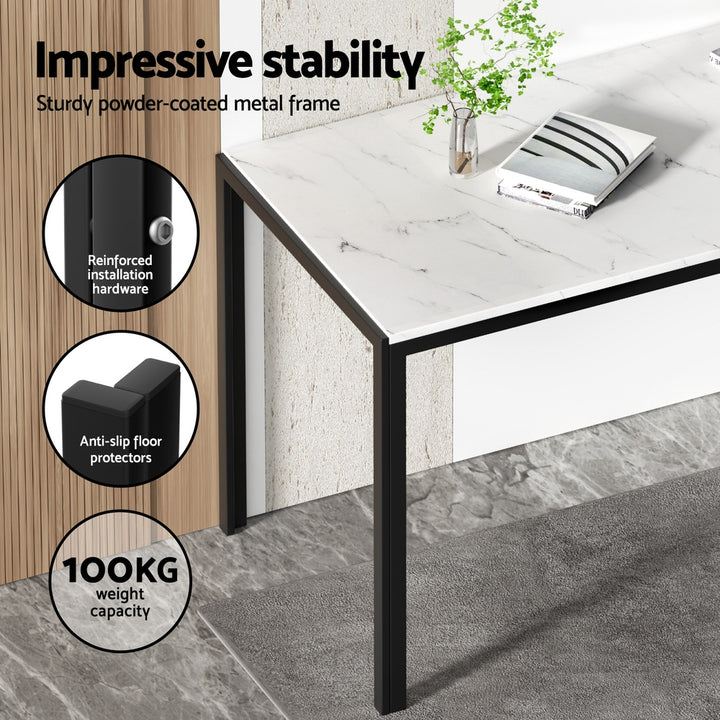Black &amp; White Marble-Effect Dining Table and 4 Chairs Set – 120cm - Greenora Living