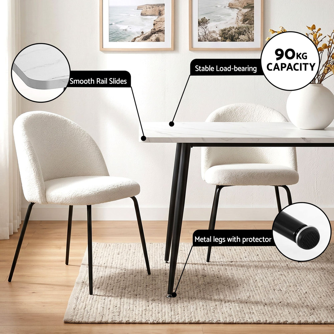 5-Piece Dining Set | 150cm Marble-Effect Table &amp; 4 White Sherpa Fabric Chairs | Greenora Living Australia