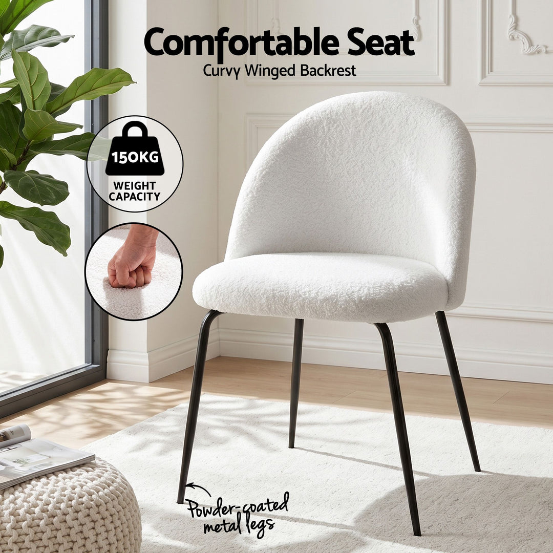 5-Piece Dining Set | 150cm Marble-Effect Table &amp; 4 White Sherpa Fabric Chairs | Greenora Living Australia