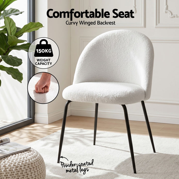 5-Piece Dining Set | 150cm Marble-Effect Table &amp; 4 White Sherpa Fabric Chairs | Greenora Living Australia