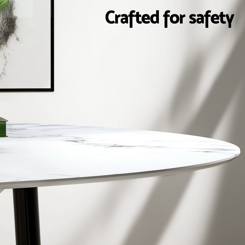 Marble-Effect Round Dining Table and 4 Velvet Chairs Set – 110cm Grey &amp; White - Greenora Living
