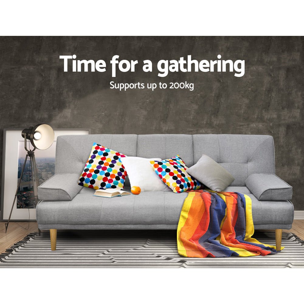 Nova Convertible Sofa Bed | 3-Seater, Grey Faux Linen & Double Bed Conversion | Greenora Living Australia