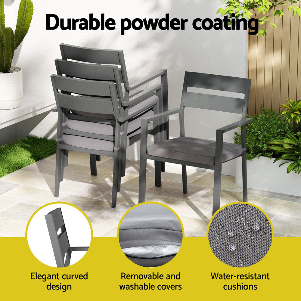 Eclipse Black 7-Piece Outdoor Dining Set – 6-Seater | Powder-Coated Aluminium | UV &amp; Water-Resistant Cushions | Black &amp; Grey - Greenora Living
