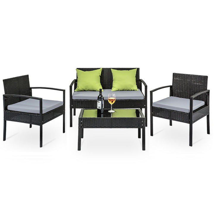Saipan Lime 4-Seater Outdoor Wicker Lounge Set – Aluminium Frame | Tempered Glass Table | Lime Green Cushions - Greenora Living
