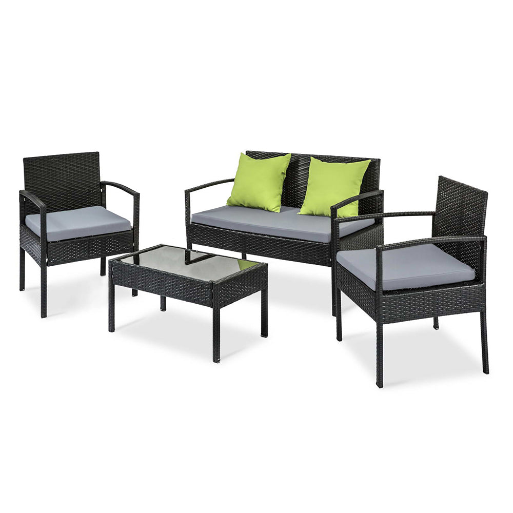 Saipan Lime 4-Seater Outdoor Wicker Lounge Set – Aluminium Frame | Tempered Glass Table | Lime Green Cushions - Greenora Living