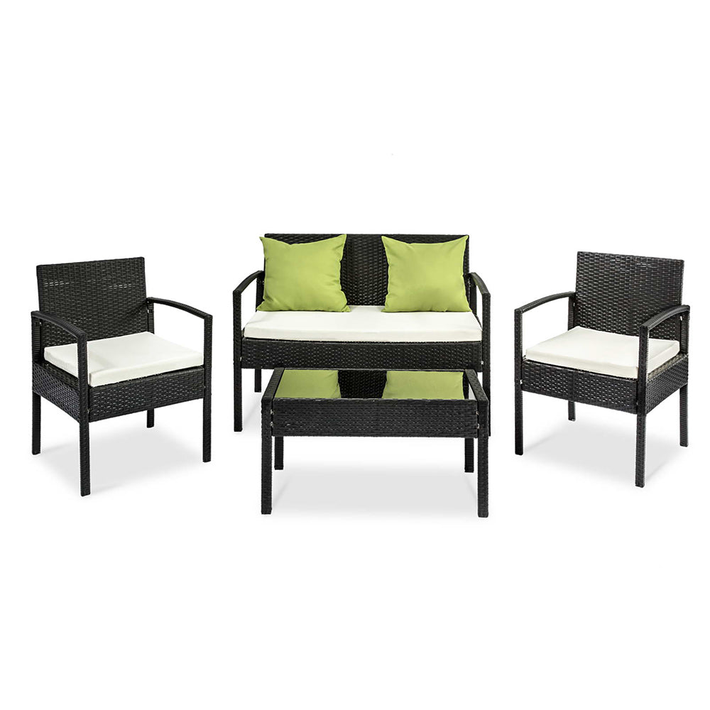 Saipan Lime 4-Seater Outdoor Wicker Lounge Set – Aluminium Frame | Tempered Glass Table | Lime Green Cushions - Greenora Living