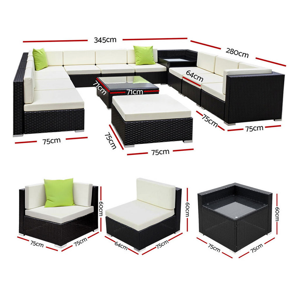 Alfresco Grand 13-Piece Outdoor Wicker Lounge Set with Tempered Glass Tables and Storage Cover - Greenora Living