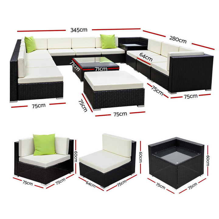 Alfresco Grand 13-Piece Outdoor Wicker Lounge Set with Tempered Glass Tables and Storage Cover - Greenora Living