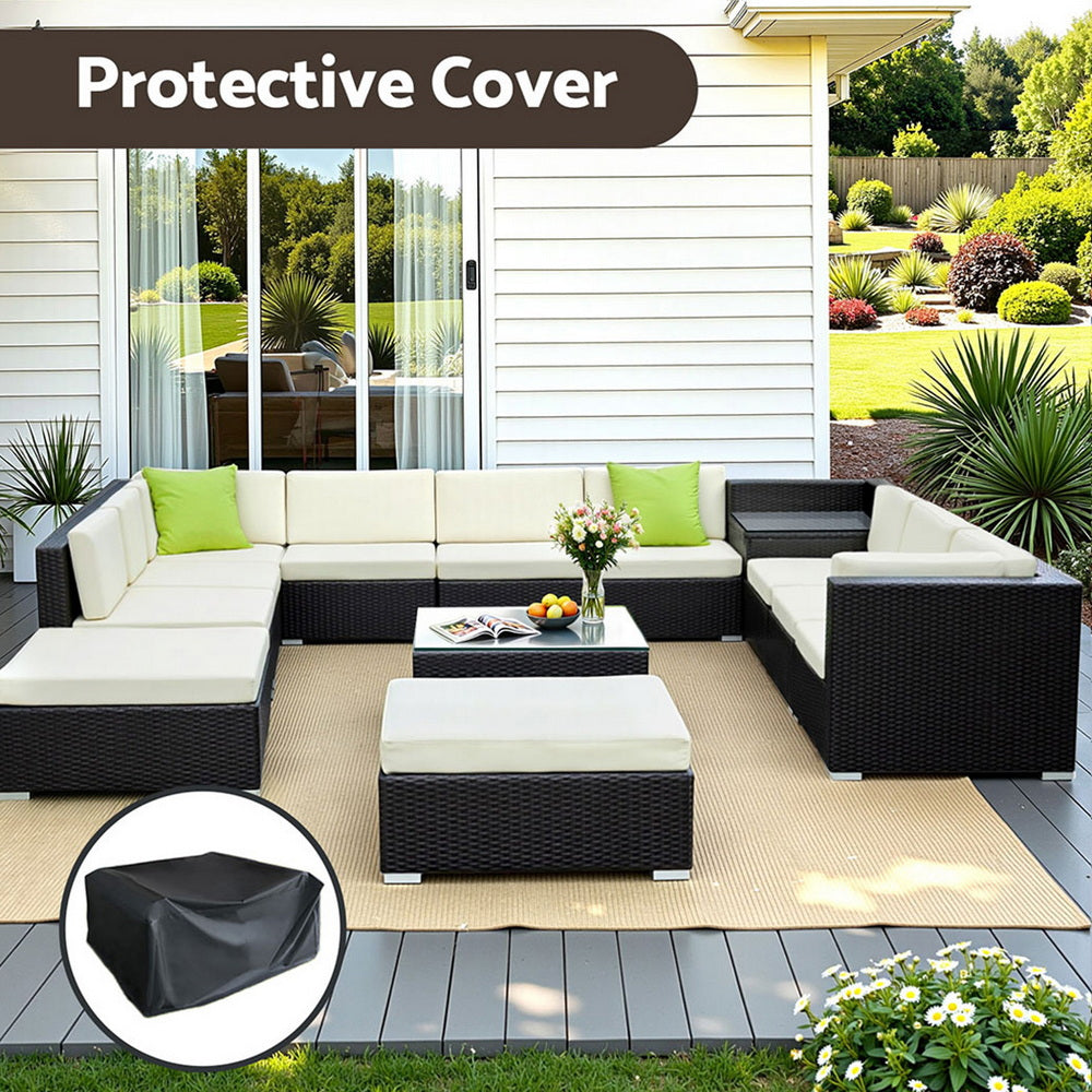 Alfresco Grand 13-Piece Outdoor Wicker Lounge Set with Tempered Glass Tables and Storage Cover - Greenora Living