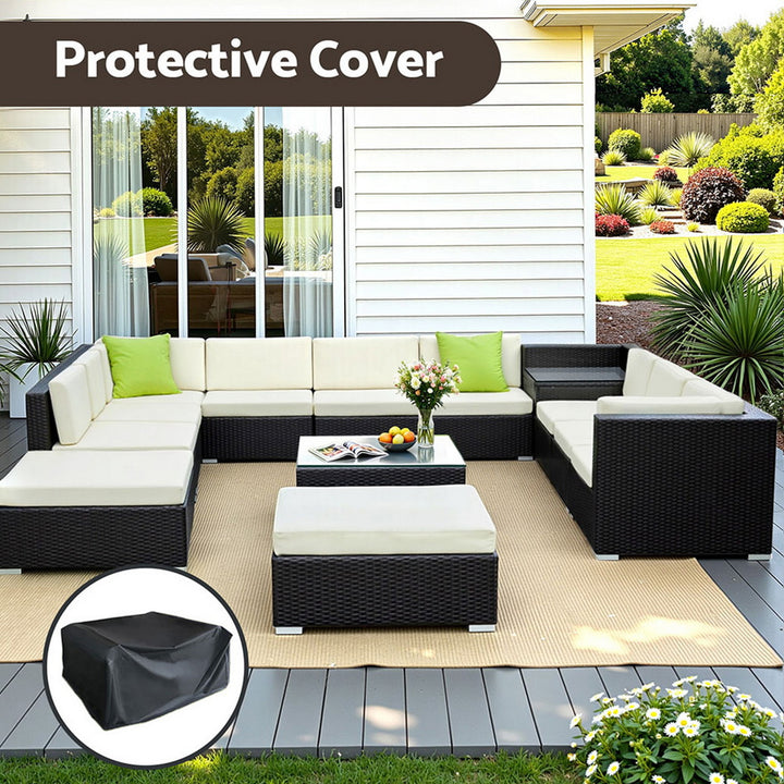 Alfresco Grand 13-Piece Outdoor Wicker Lounge Set with Tempered Glass Tables and Storage Cover - Greenora Living