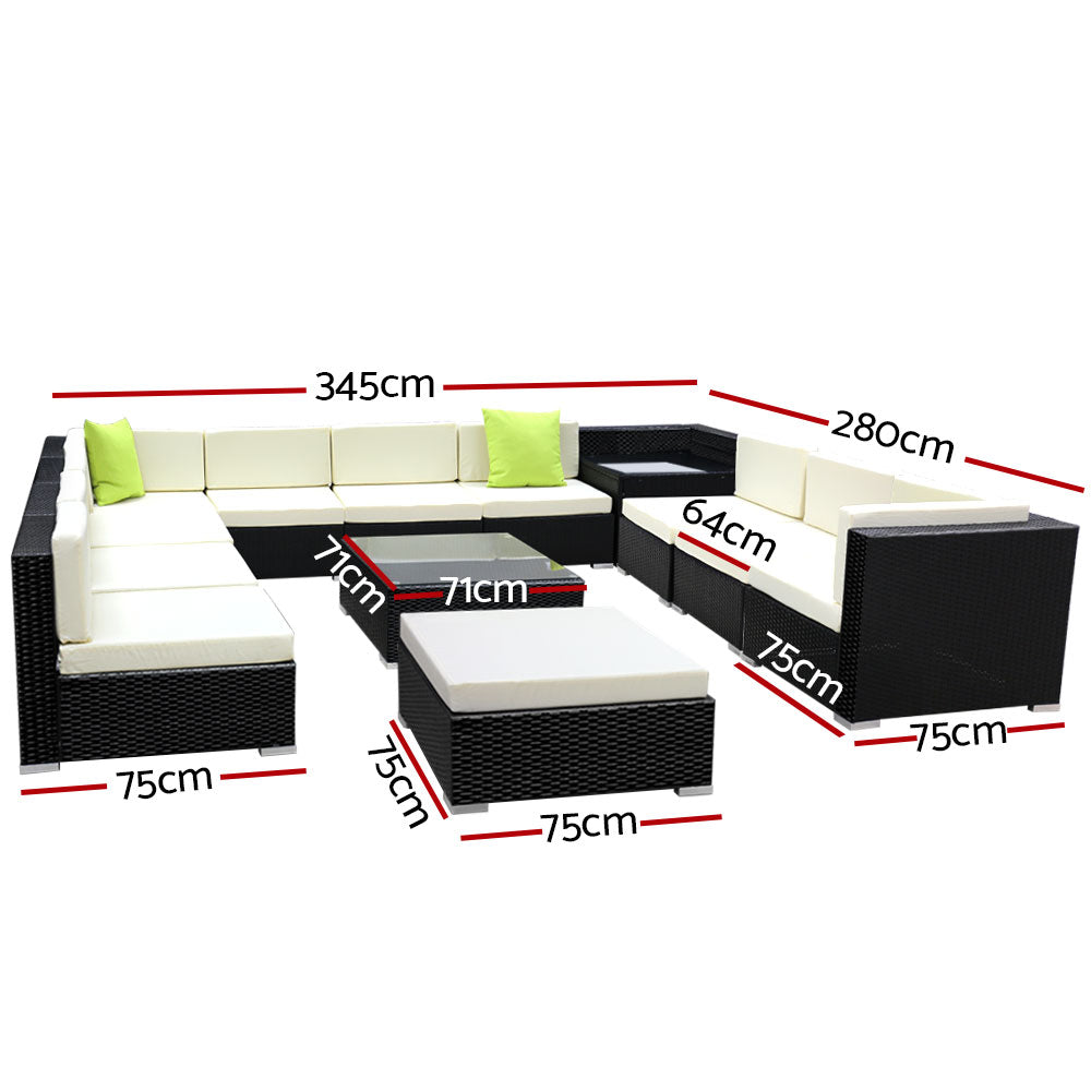 Alfresco Grand Plus 13-Piece Outdoor Wicker Lounge Set with Coffee Table Corner Table and Ottoman - Greenora Living