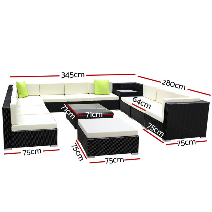 Alfresco Grand Plus 13-Piece Outdoor Wicker Lounge Set with Coffee Table Corner Table and Ottoman - Greenora Living