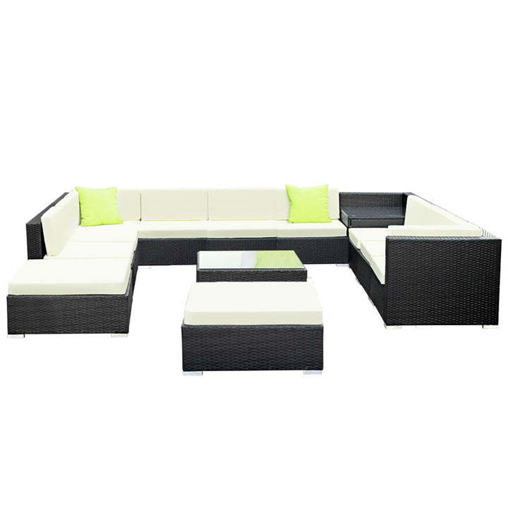 Alfresco Grand Plus 13-Piece Outdoor Wicker Lounge Set with Coffee Table Corner Table and Ottoman - Greenora Living