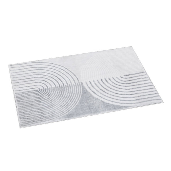Plush Faux Rabbit Fur Area Rug – Symmetrical Circle Design 120x160cm White &amp; Grey - Greenora Living